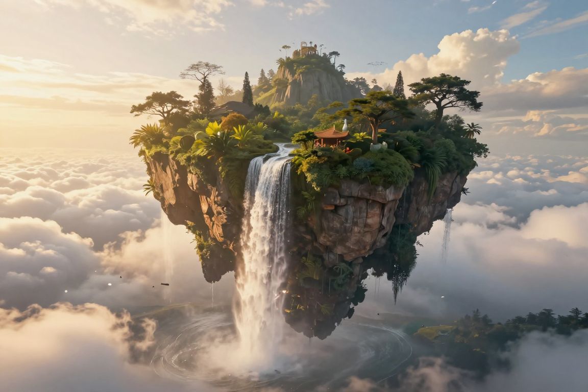 Fantasy floating island landscape art generated by Nimg AI Z-Image model without GPU